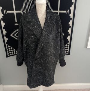 🖤 Vintage 1980's Saril Tweed Knit Wool Blend Lined Button Front Dress Overcoat